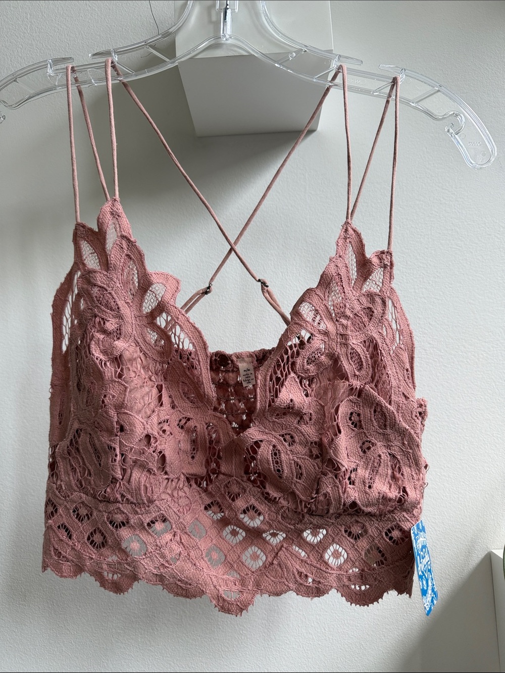 Free People Rose Mauve Lace Bralette with Crisscross Straps